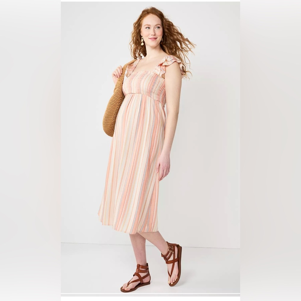 Sonoma Pink Ruched Ruffled Sundress